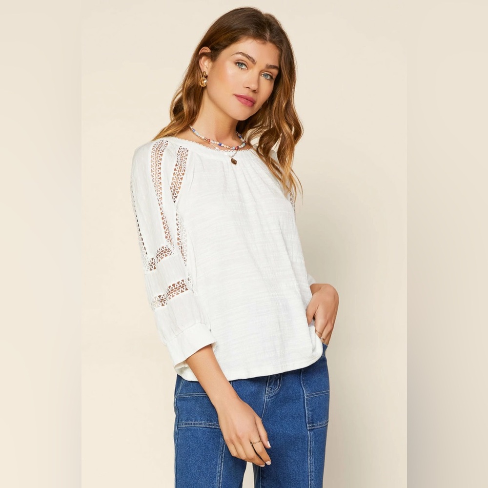 Skies Are Blue Crochet Trim Knit Top Baby Blue Size S Small